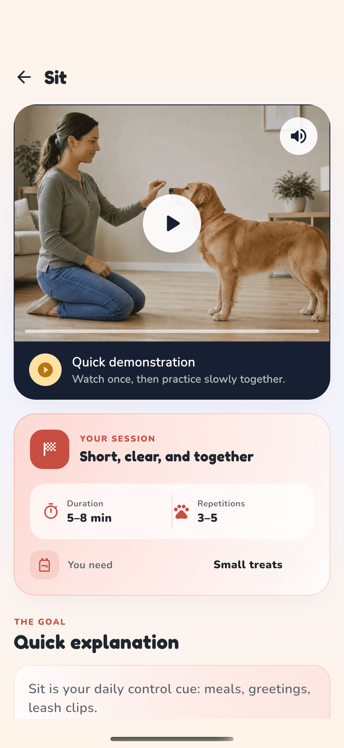 Watch the Sit demo, then practise in a short focused session